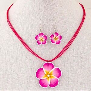 Pink Floral Necklace and Earring Set